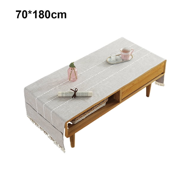 Cotton Linen Tablecloth Rectangular TV Cabinet Coffee Desktop Fringe Waterproof Table Cloth for Dining Hall Garden 70*180cm Beige coffee