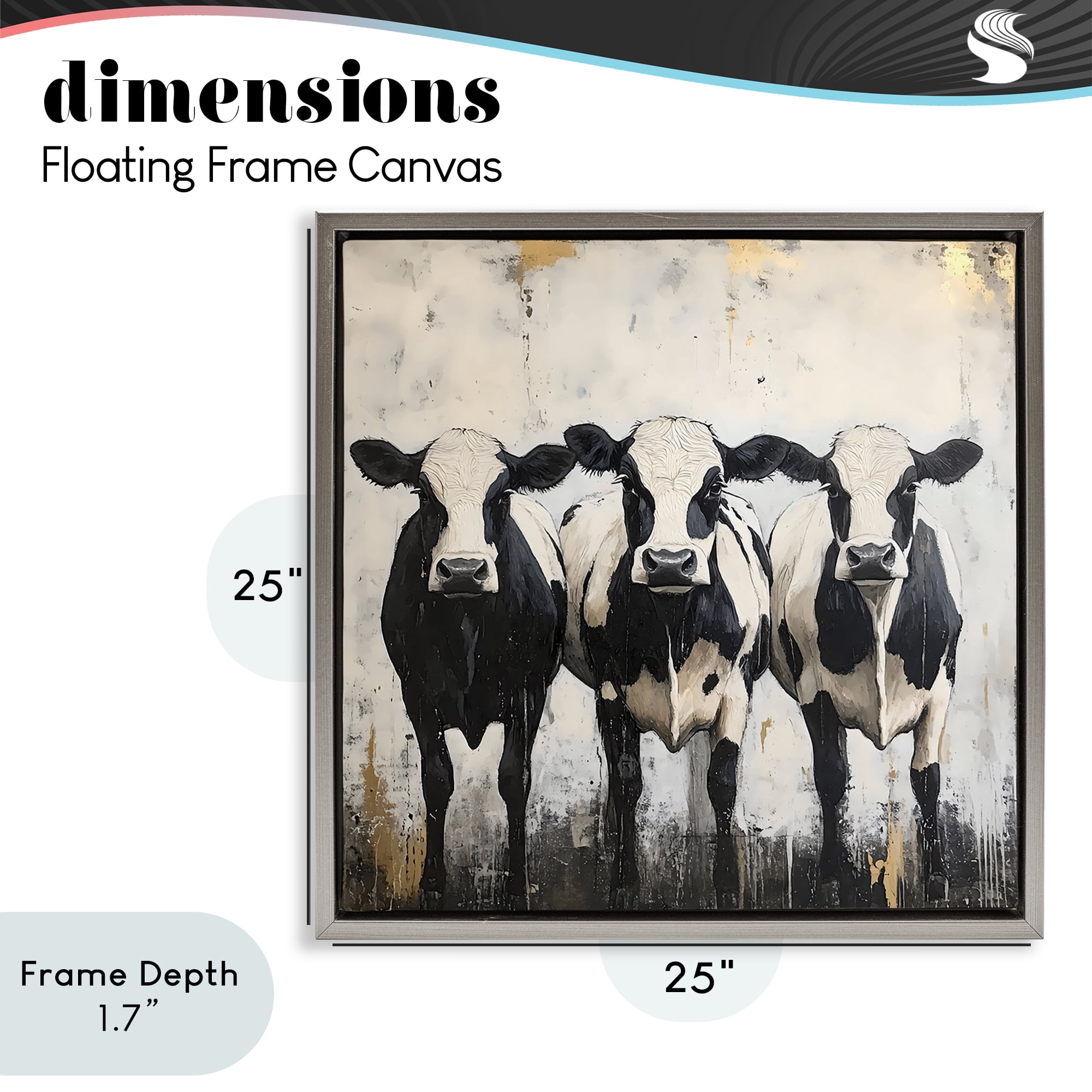 Stupell Industries Three Spotted Cows Gray Framed Floater Canvas Wall Art, design by Creative Studio