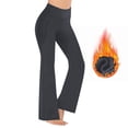 thumbnail image 6 of Sunnin Solid Color Fleece Lined Pants High Waist Yoga Workout Stretch Flare Leg Winter Wear, 6 of 6