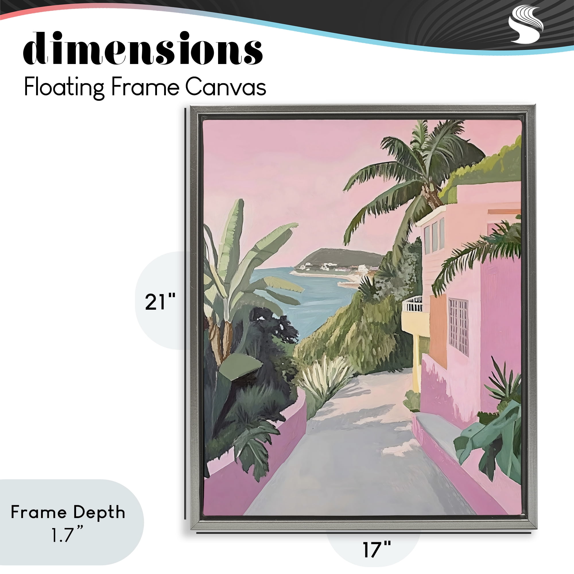 Stupell Industries Mediterranean Pink Coastal House Gray Framed Floater Canvas Wall Art, design by The Prints Vibe