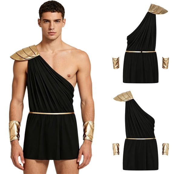 iiniim Men Ancient Greek Cosplay One Shoulder Stage Performance Skirted Leotard Romper Outfits Party Black M
