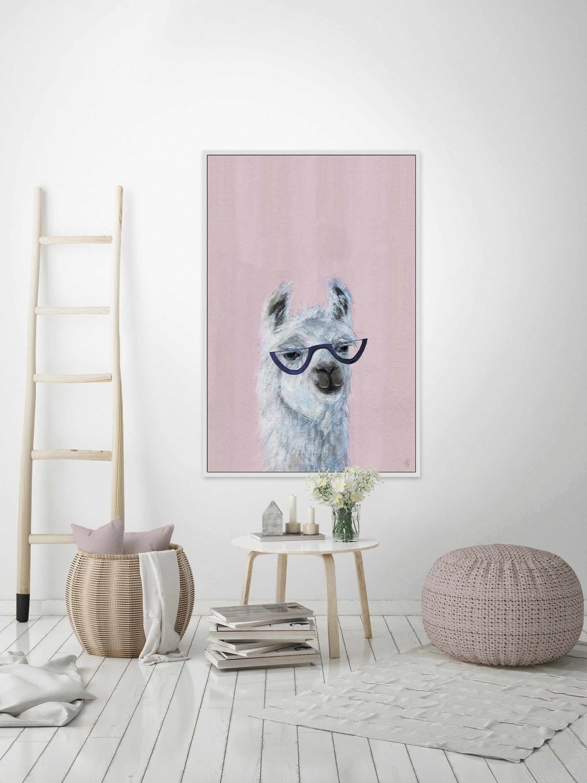 Studious Llama Floater Framed Painting Print on Canvas