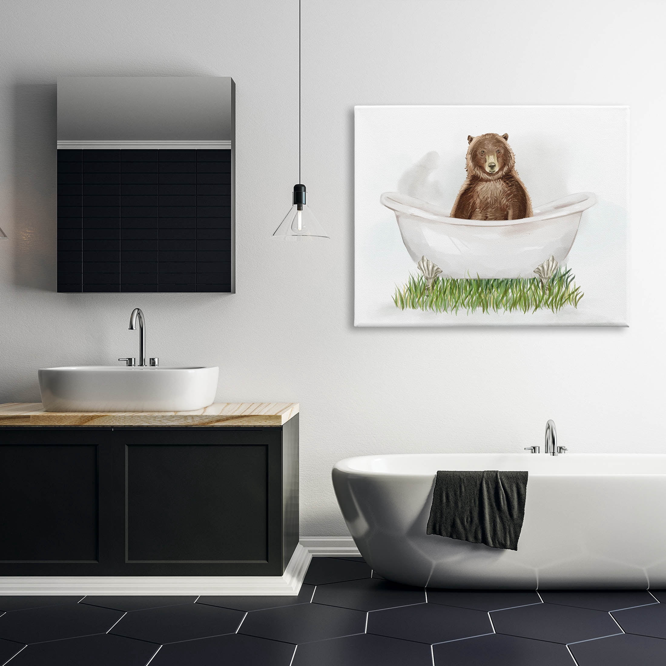 Bear In Tub Bathroom Animal Animals & Insects Graphic Art Gallery Wrapped Canvas Print Wall Art