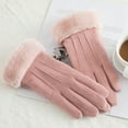 thumbnail image 3 of Women Suede Faux Fur Fleece Lined Soft Gloves Touch Screen Winter Thermal Cuff Mitten, 3 of 6