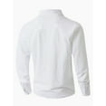 thumbnail image 4 of Men's Linen Shirts Lapel Collar Long Sleeve Button Down Business Casual Blouse Solid Dress Shirt Officewear (XL, White), 4 of 7