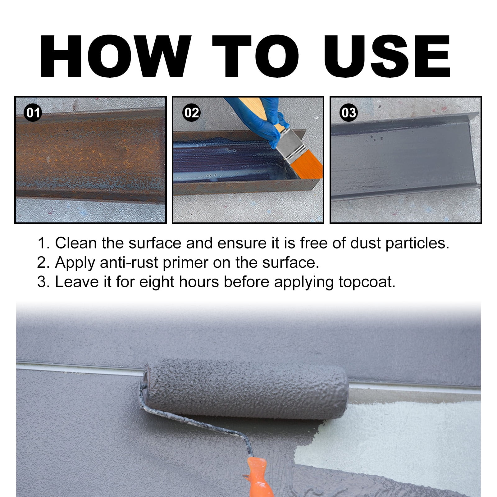 Alvantor Rust Converter & Metal Primer, Water-Based Corrosion Remover for Iron Stair Railings & Brackets, Red