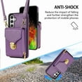 thumbnail image 3 of Dteck Crossbody Shoulder Strap Zipper Pocket Wallet Case for Samsung S24 5G, RFID Blocking Leather Purse Case with Card Holder Protective Handbag Flip Stand Cover for Women Girls Men, Purple, 3 of 6