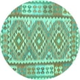 thumbnail image 1 of Ahgly Company Indoor Round Oriental Turquoise Blue Traditional Area Rugs, 3' Round, 1 of 4