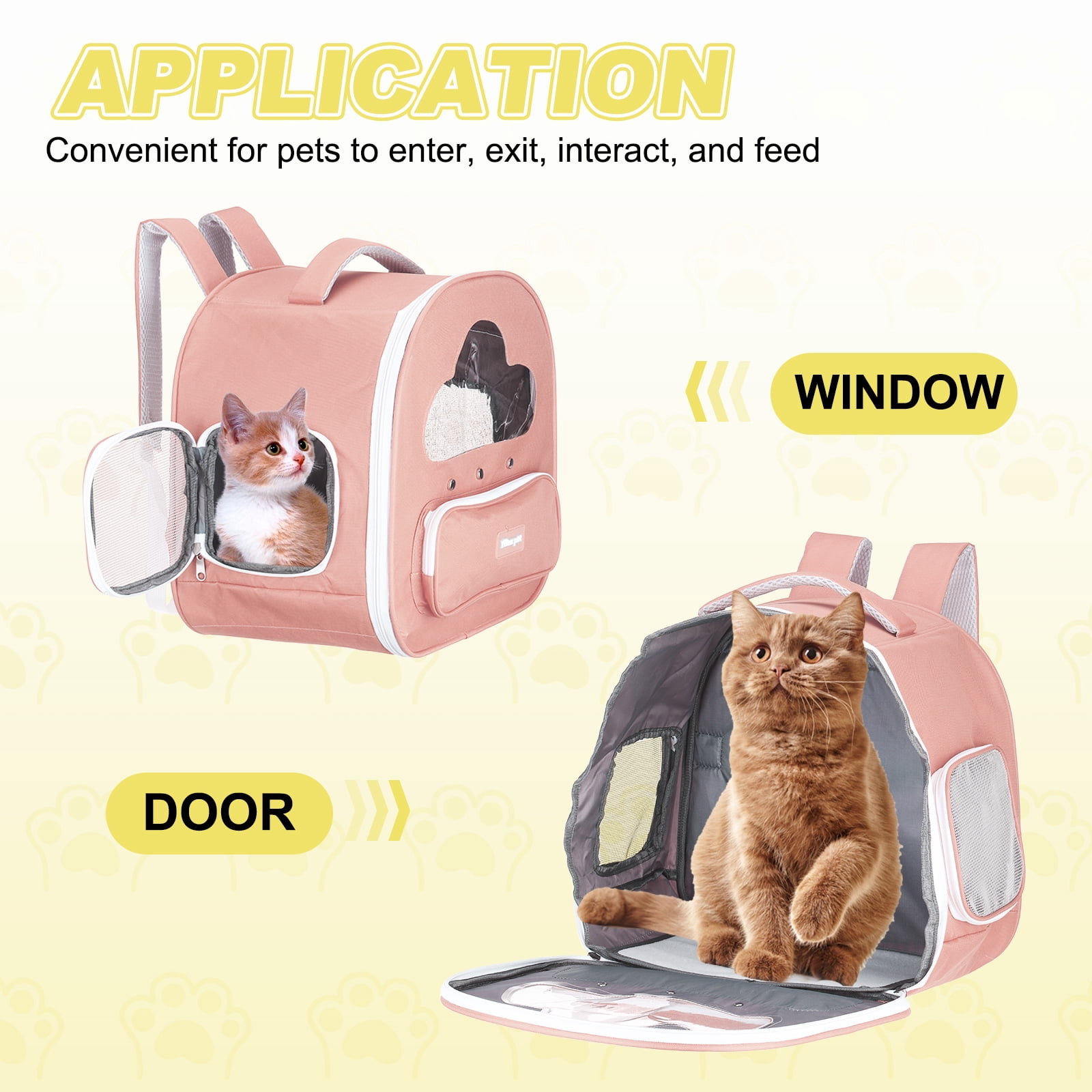 Cat Backpack Carrier, Large Space & Breathable, Pet Hiking Travel Backpack for Cats Pink