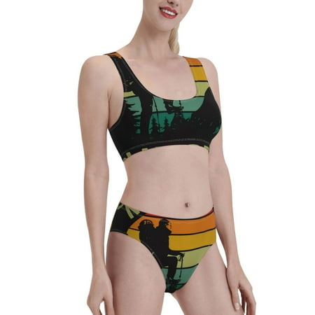 Uemuo Not All Who Wander Are Lost 1 Printed Women s High Waisted Bikini Sets Sporty Two Piece Swimsuits Color Block Cheeky High Cut Bathing Suits-Large