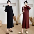 thumbnail image 2 of Vestido de maternidad de punto versátil, falda tipo suéter holgada, ropa de capa Base sin relleno y no elástica para mujeres embarazadas, 2 of 5