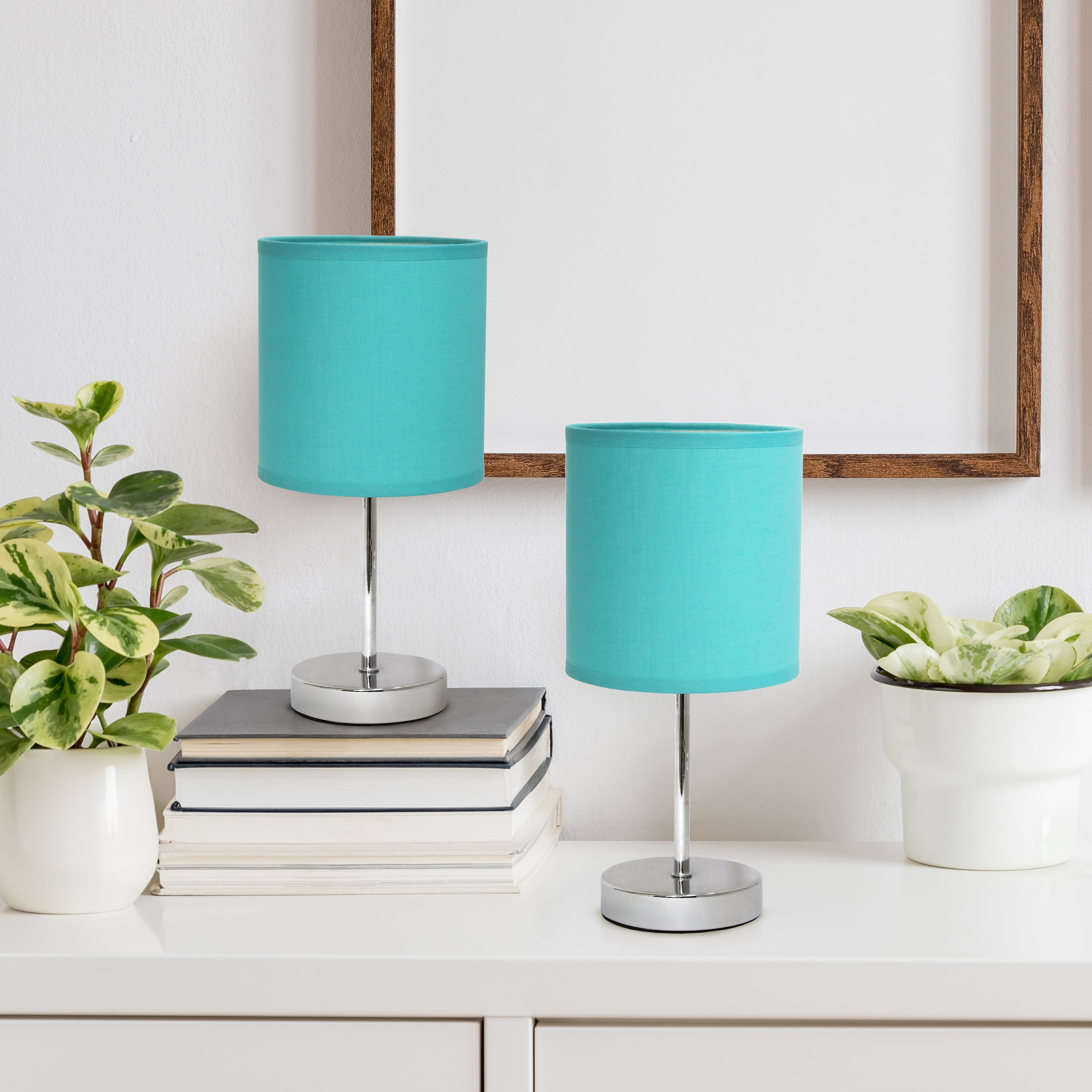 Creekwood Home 11.81" Chrome 2 Pack Petite Metal Stick Table Lamp Set, Blue Shades