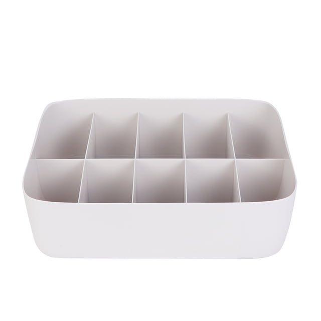 Organizador de armario de plástico gris con 10 secciones para ropa interior, sujetadores y calcetines