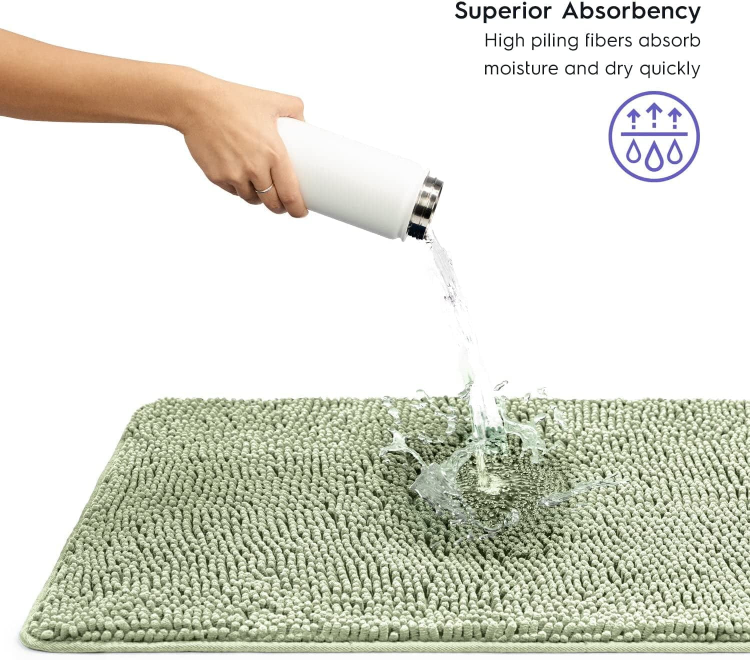 Bathroom Rugs, Extra-Thick Memory Foam Bath Mat, Ultra-Soft Chenille Microfiber, Highly Absorbent, Machine Washable, Shaggy Bath Mats for Bathroom, Non-Slip (21"x32") Sage Green