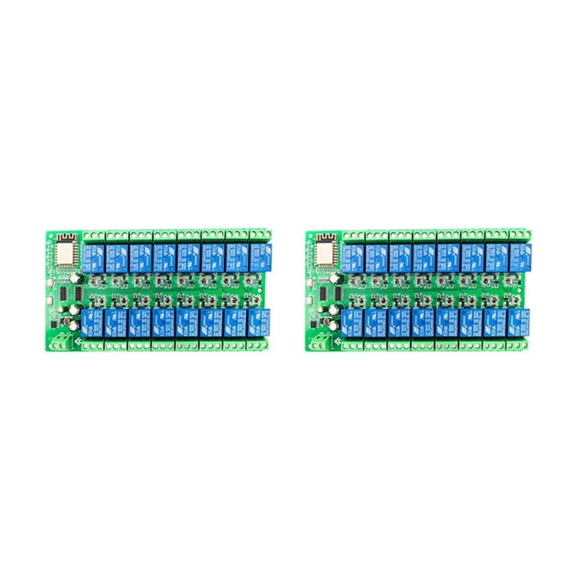 2X ESP8266 WIFI 16 Channel Relay Module ESP-12F Development Board Power, 16 Way Relay Module, Supply Mode 12V,2 x Development Board,green