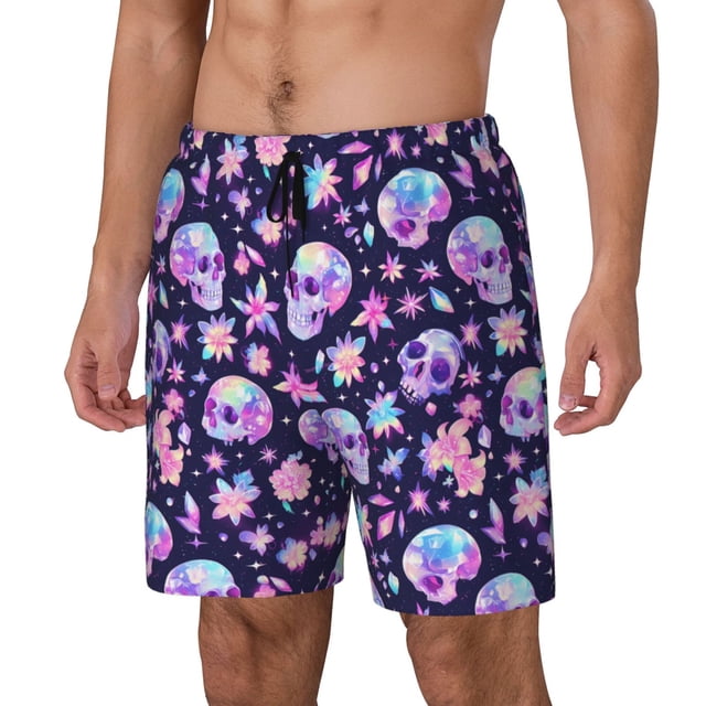 Balery crystal Skull flower cool Bañador para hombre, shorts de playa de secado rápido con entrepierna y forro de compresión-Small