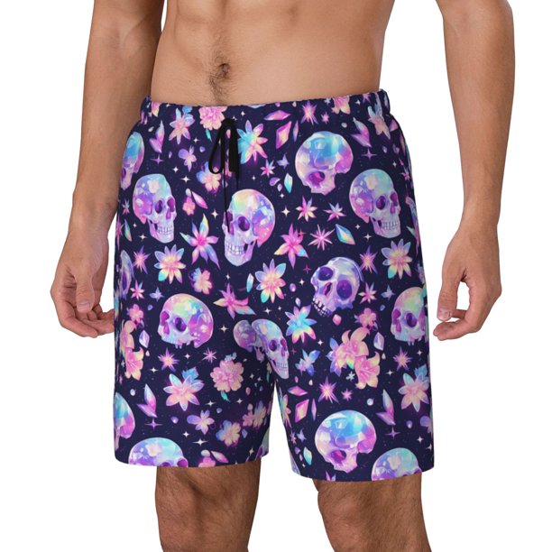 Balery crystal Skull flower cool Bañador para hombre, shorts de playa de secado rápido con entrepierna y forro de compresión-XX-Large