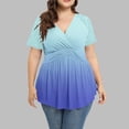 thumbnail image 2 of RYRJJ Women's Plus Size Dressy Tops Sexy Wrap Shirt Contrast Lace Short Sleeve Tunic Top V Neck Low Cut Cute Blouse(Blue,XXL), 2 of 5