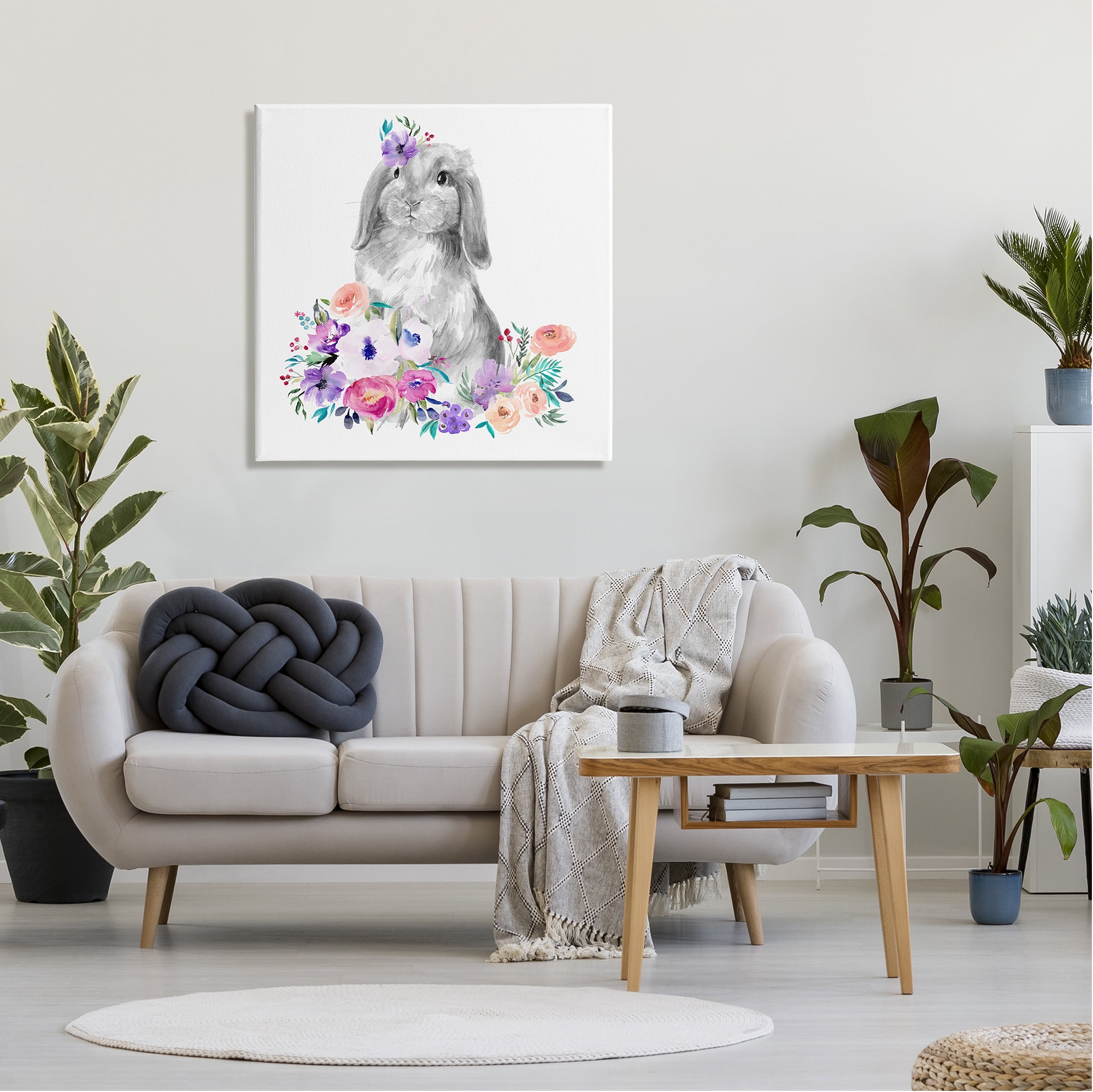 Stupell Industries Spring Florals Rabbit Animals & Insects Painting Gallery Wrapped Canvas Print Wall Art, 30 x 30