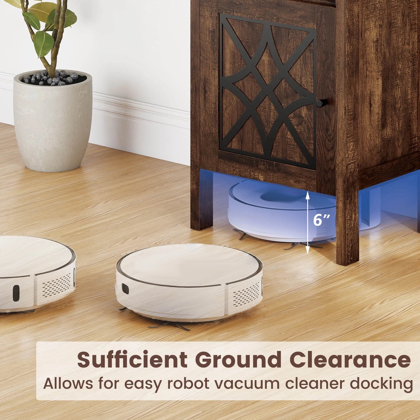 DRAZUNO Robot Vacuum Stand Cabinet with Door & Open Shelf for Home Office Living Room