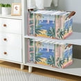 thumbnail image 2 of Yayeee Foldable Storage Basket for Shelves with Handles Waterproof Cloth Bins, Seaside Leaves, 2 of 7