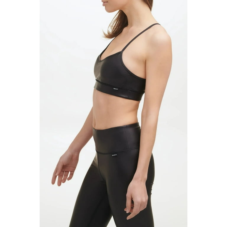 DKNY Women's Athleather Faux Leather Sports Bra Black Size X-Large 