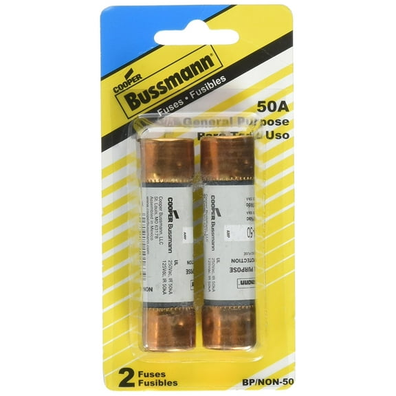 Bussmann BP/NON-50 50 Amp One-Time Cartridge Fuse Non-Current Limiting Class K5 250V UL Listed Carded, 2-Pack