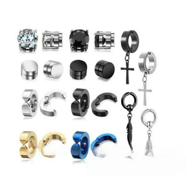 10 pares de pendientes magnéticos de acero inoxidable con clip de oreja de circonita, pendientes sin perforaciones, pendientes de clip de oreja neutrales para hombres, material duradero