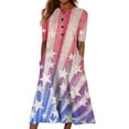 thumbnail image 2 of Summer Saving Wycnly Summer Dresses for Women Independence Day Casual Pocket Loose Swing Patriotic Tunic Long Dresses with Pocket 2024 Short Sleeve V-Neck Star Flag Print Maxi Formal Dress Pink XXL, 2 of 5
