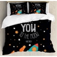 thumbnail image 1 of I Love You Duvet Cover Set Queen Size, Rocket on the Road of Space Adventurist Cosmic Couples Happy Birthday Theme, Decorative 3 Piece Bedding Set with 2 Pillow Shams, Multicolor, by Ambesonne, 1 of 3