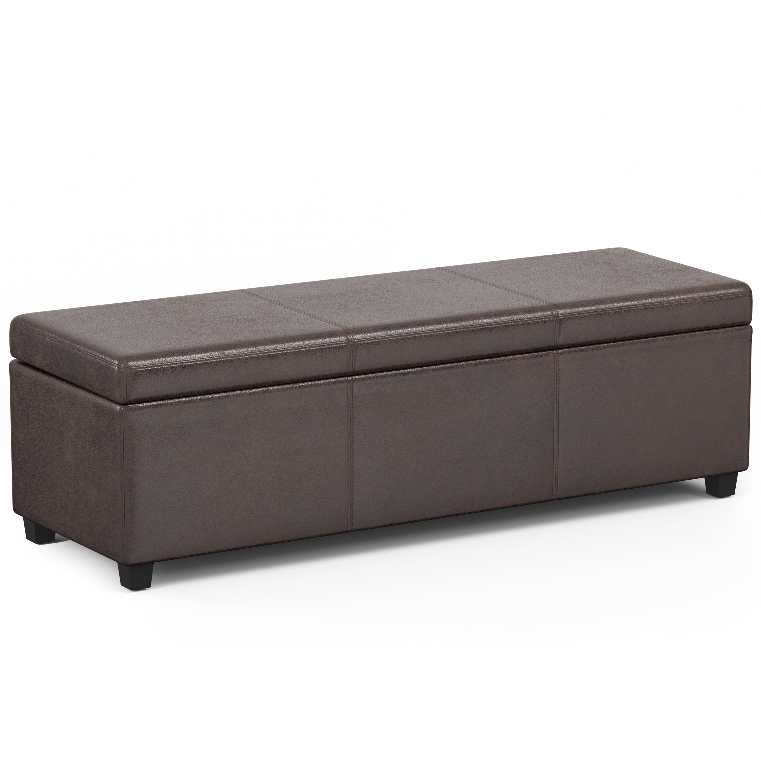 Avalon 54 inch Wide Contemporary Extra Large Storage Ottoman Bench in Distressed Brown Vegan Leather
