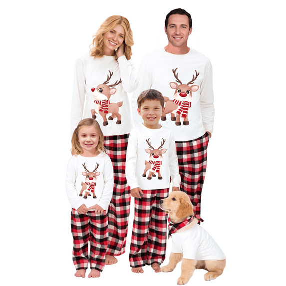 Christmas Family Matching Pajamas Sets, Xmas Elk Reindeer Print Family Christmas Pjs Matching Sets Loungewear Outfit T-Shirt /Casual Trouser Pant Set