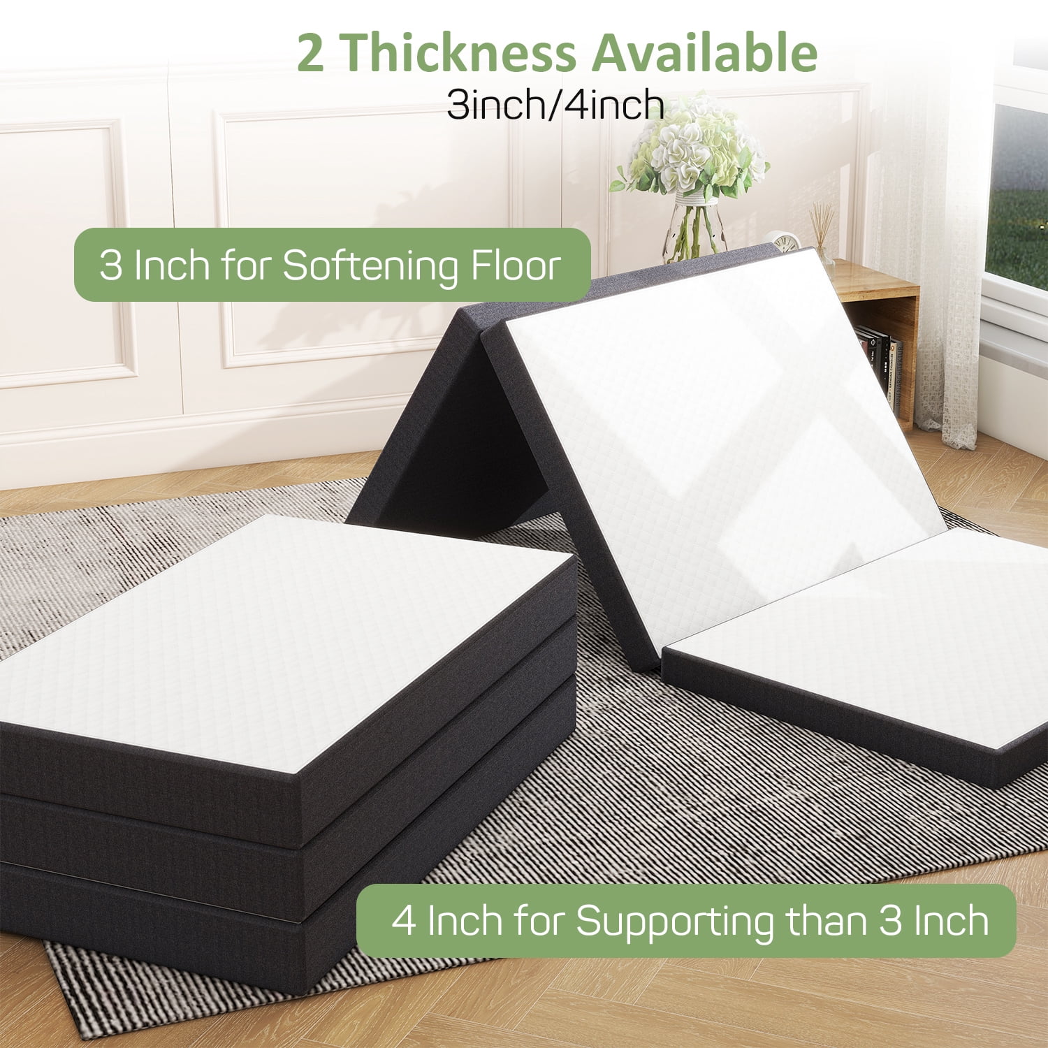 4 inch Foldable Memory Foam Mattress Full Size, CertiPUR-US Certified - Tri-Fold Design with Removable Cover