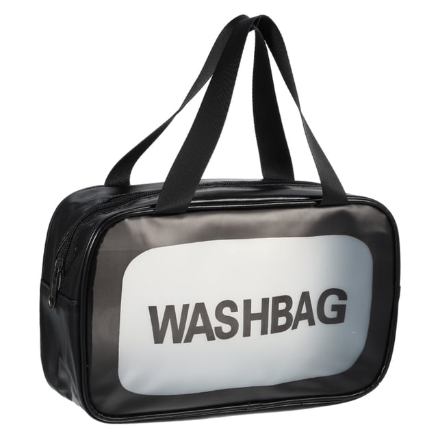 Bolsas de maquillaje portátiles de doble mano para mujeres Unique Bargains para vacaciones, camping y viajes, de cuero PU negro