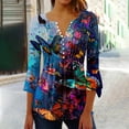 thumbnail image 2 of CYMMPU Tunic Tops Button V Neck Flare Sleeve Blouses for Women Dressy Casual Summer Trendy Shirts Spring Tops Floral Pattern 3/4 Sleeve Loose Fit Empire Waist A Line T-Shirts M, 2 of 5