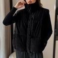 thumbnail image 4 of Htigea Puffer Vest for Women Corduroy Sleeveless Stand Collar Gilet Full Zip Warm Waistcoat Jackets with Pockets Black XL, 4 of 8