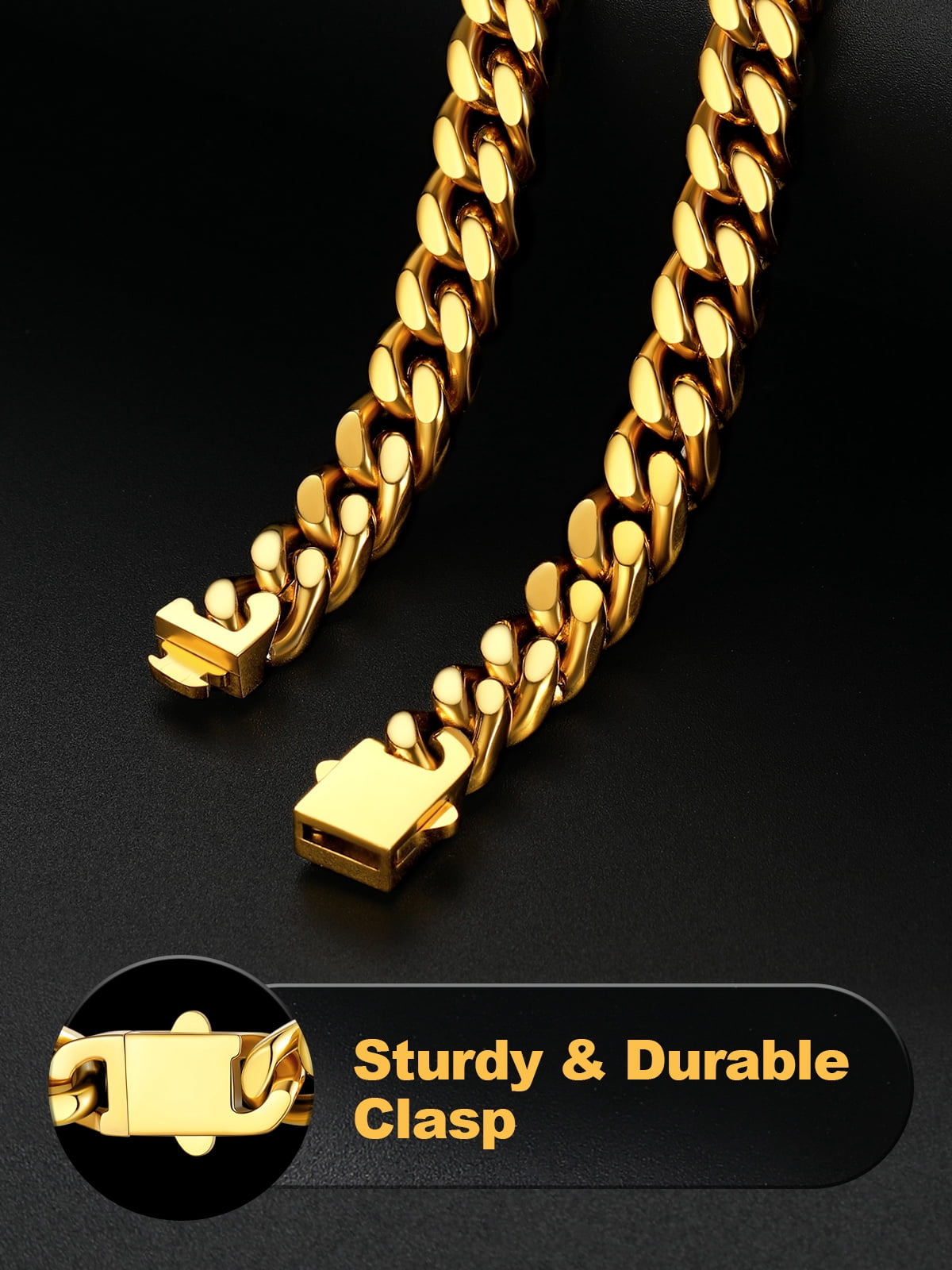 U7 Mens Cuban Necklace 14K Gold Plated Miami Curb Link Chain 9mm 22inch Stainless Steel Necklace Hip Pop Jewelry Gift