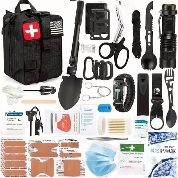 Multi-Function Outdoor Survival Kit Emergency First Aid Supplies Tactical Survival Tool Pouch for Hiking Camping Wilderness Adventure,H
