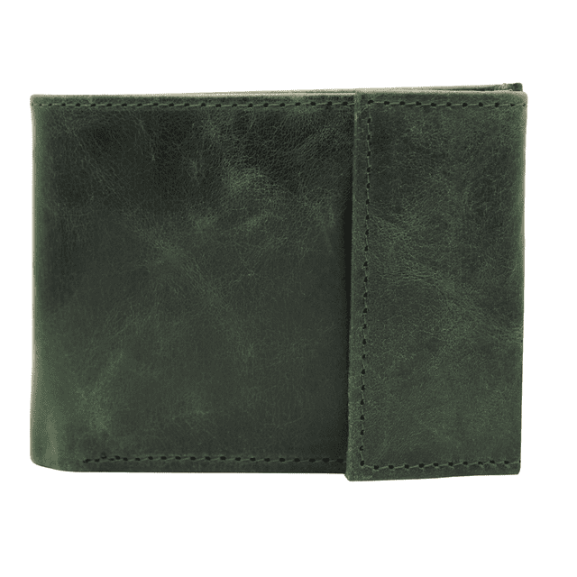 Cartera Hombre Piel Genuina Cierre Velcro Monedero Identificación Interiores en Tela Verde
