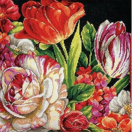 UPC: 0088677200794 | Dimensions 71-20079 14 x 14 in. Needlepoint Kit  Bouquet on Black