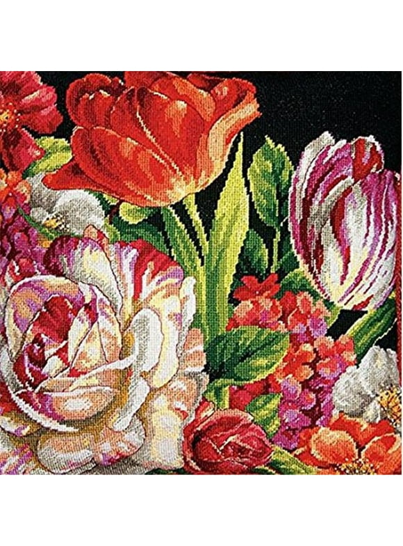 Dimensions 71-20079 14 x 14 in. Needlepoint Kit, Bouquet on Black