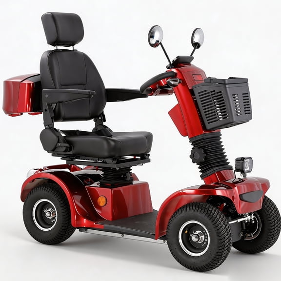 Xlluproid Heavy Duty 4 Wheel Mobility Scooter for Seniors & Adults,500W Motor,10MPH Max Speed,Stepless Speed & Drum Brake,20° Hill Climbing,USB Port,Remote Key,Adjustable Seat,Red