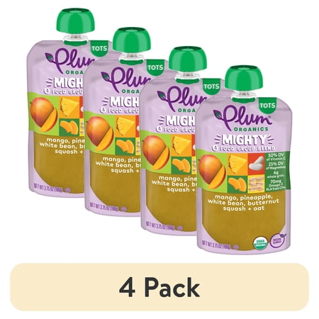 (4 pack) Plum Organics® Mighty 4 Food Group Blend Mango, Pineapple, White Bean, Butternut Squash + Oat 3.75oz Pouch