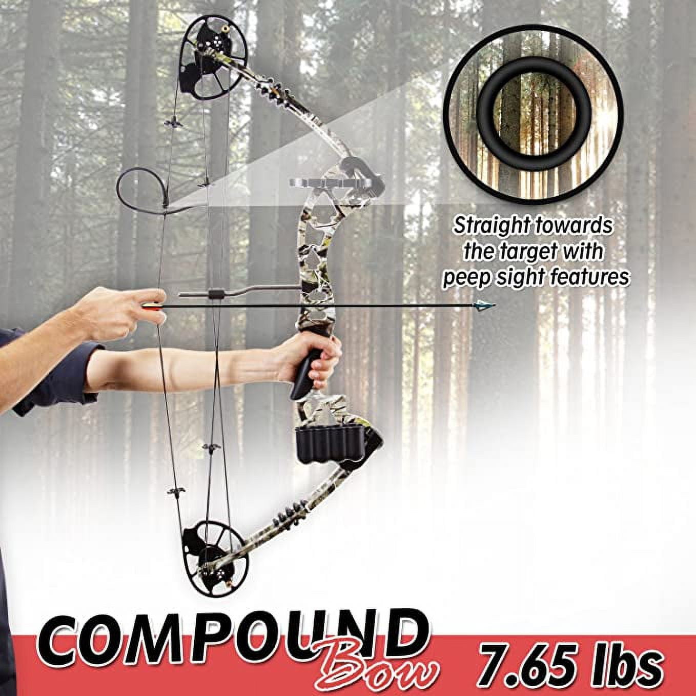 SereneLife Sharp Eye Camouflage Compound Bow - 320 FPS Hunting Camo Archery Gear 23.5”-30.5” Length
