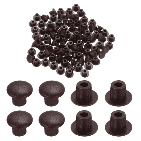 300pcs Plastic Hole Plugs, 5mm (3/16 Inch) Deep Brown Screw Caps Cover Snap in Locking Round Button Top Shelf Plugs