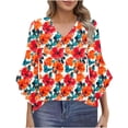 thumbnail image 2 of Chiccall Blouses for Women Ruffle 3/4 Sleeve Dressy V Neck Flowy Tunic Tops Business Flared Sleeve Casual Loose Shirts Multicolor M, 2 of 8