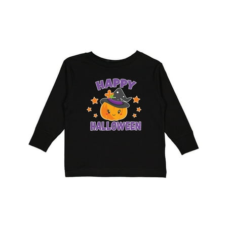 

Inktastic Happy Halloween Pumpkin with Witch Hat and Stars Gift Toddler Toddler Girl Long Sleeve T-Shirt