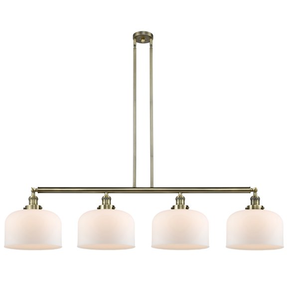 Innovations Lighting  Bell 4 Light 54" Stem Hung Island Light Antique Brass/Matte White