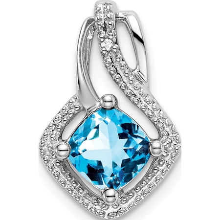 14K White Gold Blue Topaz And Diamond Pendant (Width 11.4) (Length 17.6) - Jbsp