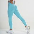 thumbnail image 3 of QLEICOM Womens Yoga Pants Capri Leggings Pure Color Hip-lifting Sports Fitness Yoga Leggings Running High-waist Workout Leggings Athletic Pants Tummy Control Leggings Sky Blue M, 3 of 3